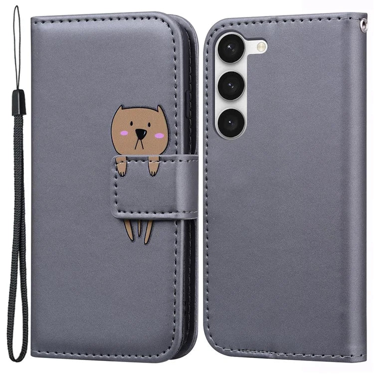 For Samsung Galaxy S23+ Cell Phone Case Cartoon Animal Flip PU Leather Shell with Strap
