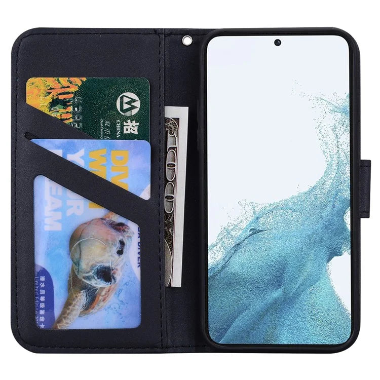 For Samsung Galaxy S23+ Cell Phone Case Cartoon Animal Flip PU Leather Shell with Strap