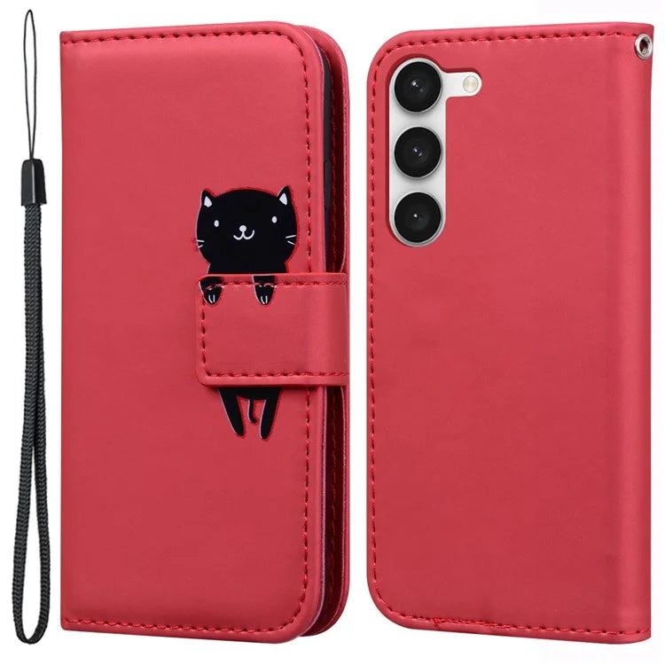 For Samsung Galaxy S23+ Cell Phone Case Cartoon Animal Flip PU Leather Shell with Strap