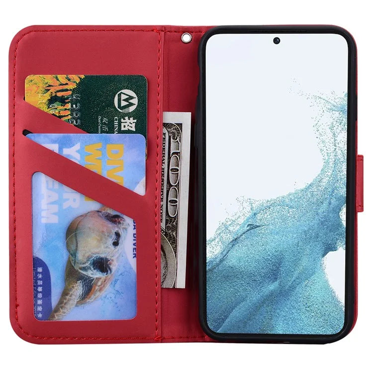 For Samsung Galaxy S23+ Cell Phone Case Cartoon Animal Flip PU Leather Shell with Strap