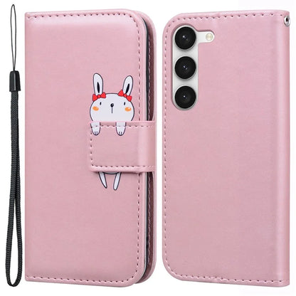 For Samsung Galaxy S23+ Cell Phone Case Cartoon Animal Flip PU Leather Shell with Strap