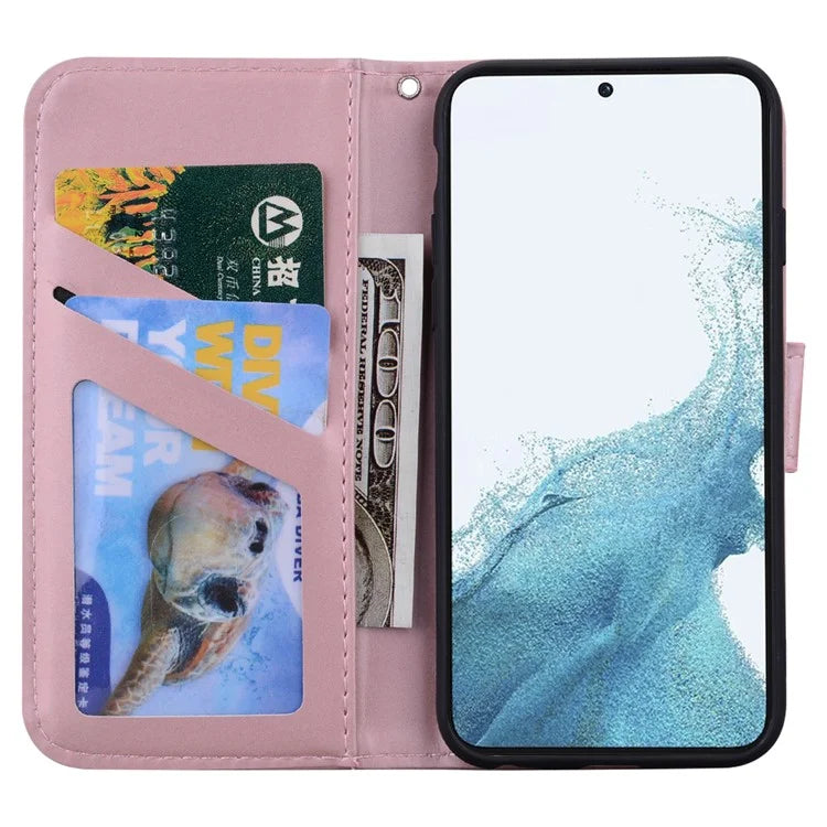 For Samsung Galaxy S23+ Cell Phone Case Cartoon Animal Flip PU Leather Shell with Strap