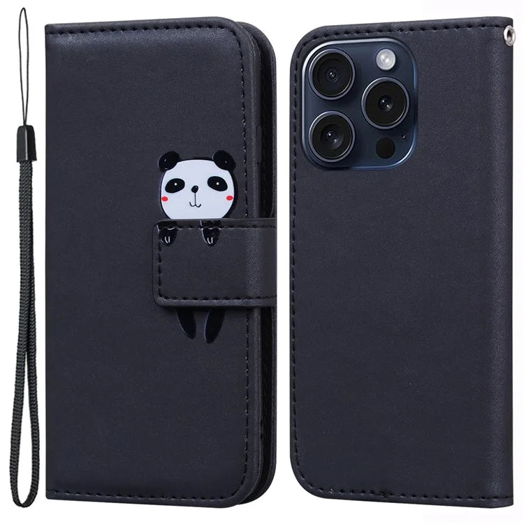 For iPhone 15 Pro Cell Phone Case Cute Animal Pattern PU Leather Cover with Wallet