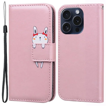 For iPhone 15 Pro Cell Phone Case Cute Animal Pattern PU Leather Cover with Wallet