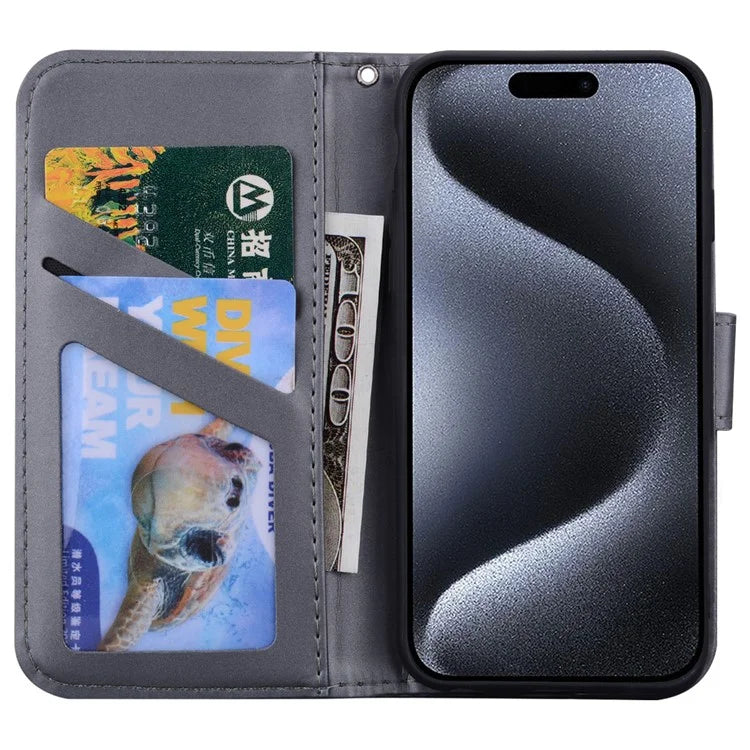For iPhone 15 Pro Max Cover Cute Animal Pattern Leather Wallet Stand Cell Phone Case