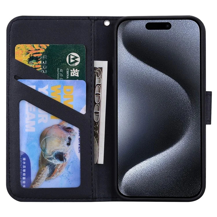 For iPhone 15 Pro Max Cover Cute Animal Pattern Leather Wallet Stand Cell Phone Case