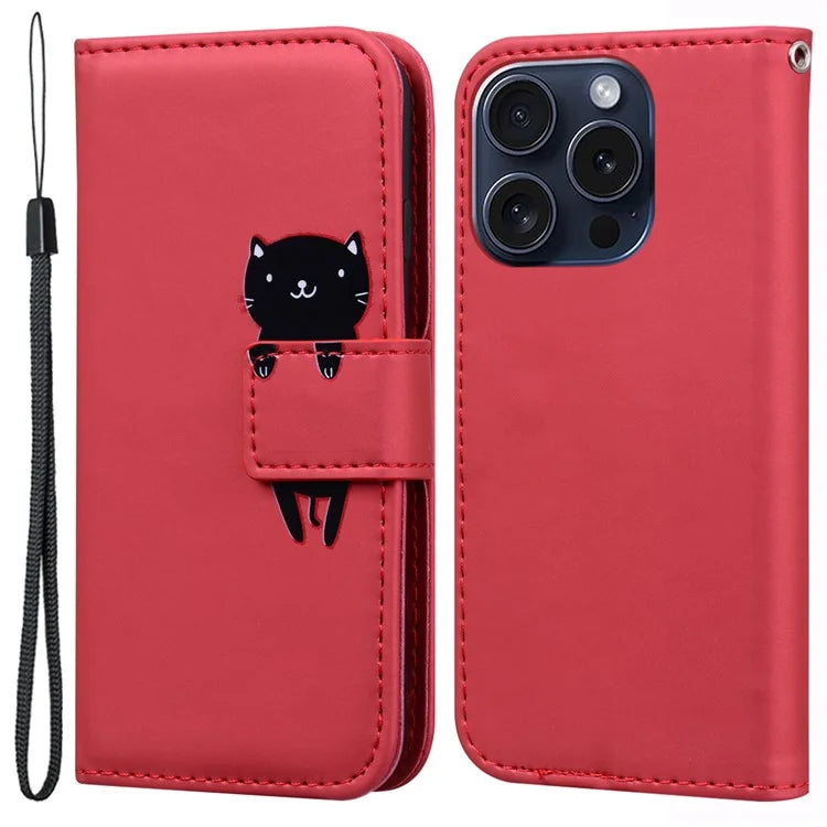 For iPhone 15 Pro Max Cover Cute Animal Pattern Leather Wallet Stand Cell Phone Case