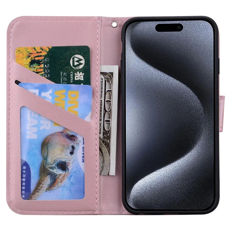 For iPhone 15 Pro Max Cover Cute Animal Pattern Leather Wallet Stand Cell Phone Case