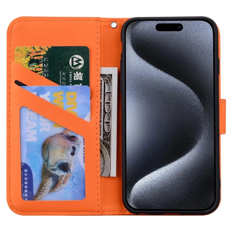 For iPhone 15 Pro Max Cover Cute Animal Pattern Leather Wallet Stand Cell Phone Case