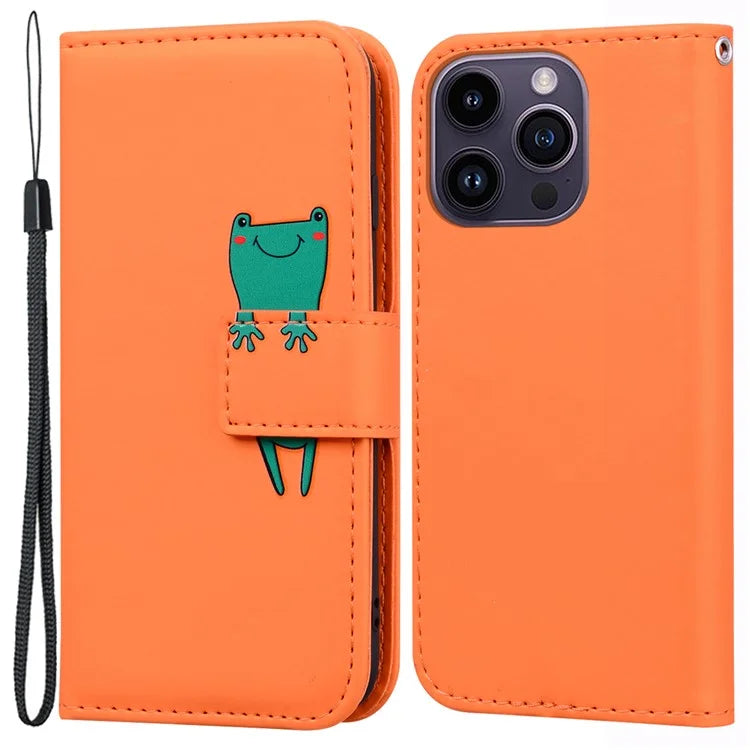 For iPhone 14 Pro Cell Phone Case PU Leather Shell with Cartoon Animal Pattern