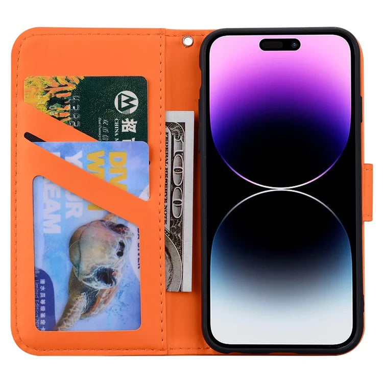 For iPhone 14 Pro Cell Phone Case PU Leather Shell with Cartoon Animal Pattern