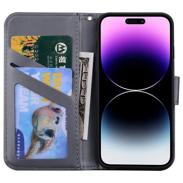 For iPhone 14 Pro Cell Phone Case PU Leather Shell with Cartoon Animal Pattern