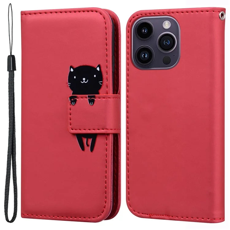 For iPhone 14 Pro Cell Phone Case PU Leather Shell with Cartoon Animal Pattern