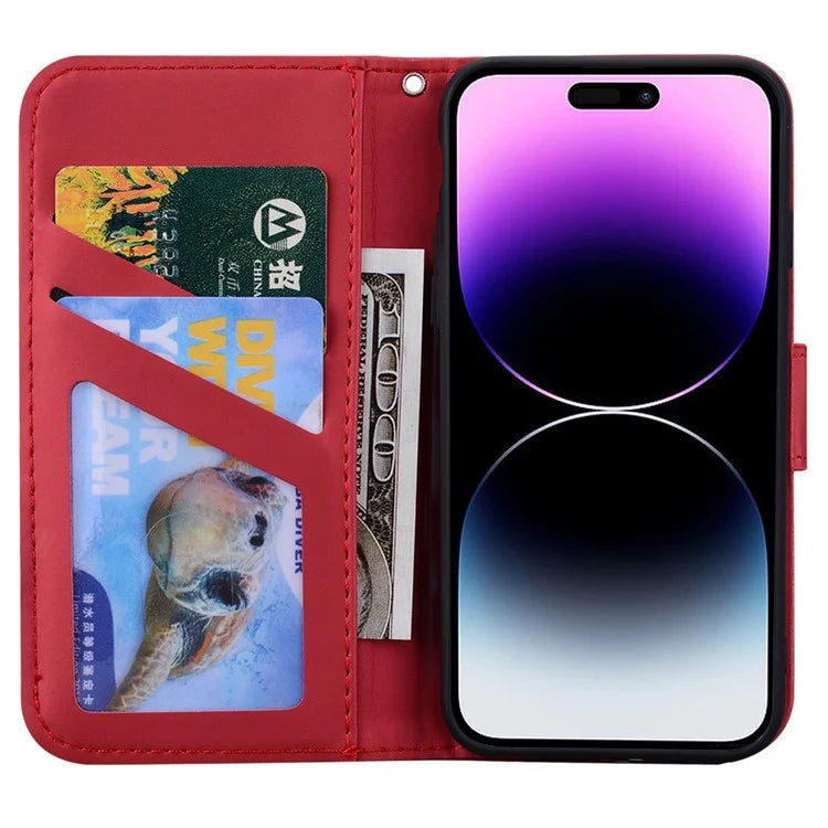 For iPhone 14 Pro Cell Phone Case PU Leather Shell with Cartoon Animal Pattern