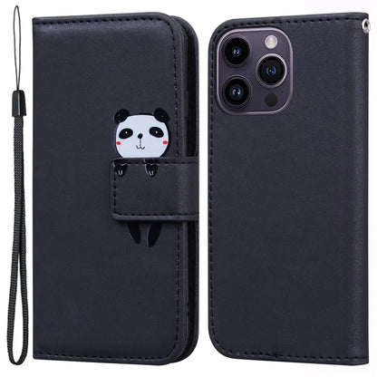 For iPhone 14 Pro Cell Phone Case PU Leather Shell with Cartoon Animal Pattern