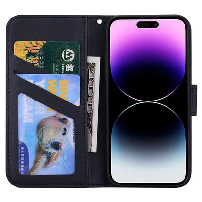 For iPhone 14 Pro Cell Phone Case PU Leather Shell with Cartoon Animal Pattern