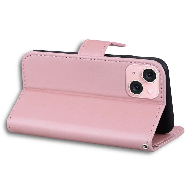 For iPhone 15 Plus Cell Phone Case Cartoon Animal Pattern Anti-drop PU Leather Cover