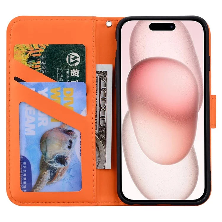 For iPhone 15 Plus Cell Phone Case Cartoon Animal Pattern Anti-drop PU Leather Cover