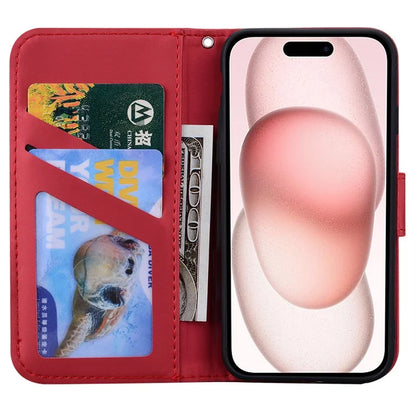 For iPhone 15 Plus Cell Phone Case Cartoon Animal Pattern Anti-drop PU Leather Cover