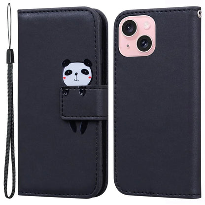 For iPhone 15 Plus Cell Phone Case Cartoon Animal Pattern Anti-drop PU Leather Cover