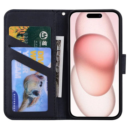 For iPhone 15 Plus Cell Phone Case Cartoon Animal Pattern Anti-drop PU Leather Cover