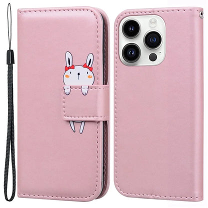 For iPhone 14 Pro Max Cell Phone Case Animal Pattern PU Leather Wallet Stand Cover with Strap