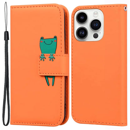For iPhone 14 Pro Max Cell Phone Case Animal Pattern PU Leather Wallet Stand Cover with Strap