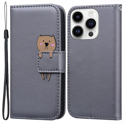 For iPhone 14 Pro Max Cell Phone Case Animal Pattern PU Leather Wallet Stand Cover with Strap