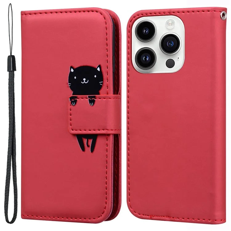 For iPhone 14 Pro Max Cell Phone Case Animal Pattern PU Leather Wallet Stand Cover with Strap