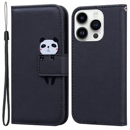 For iPhone 14 Pro Max Cell Phone Case Animal Pattern PU Leather Wallet Stand Cover with Strap