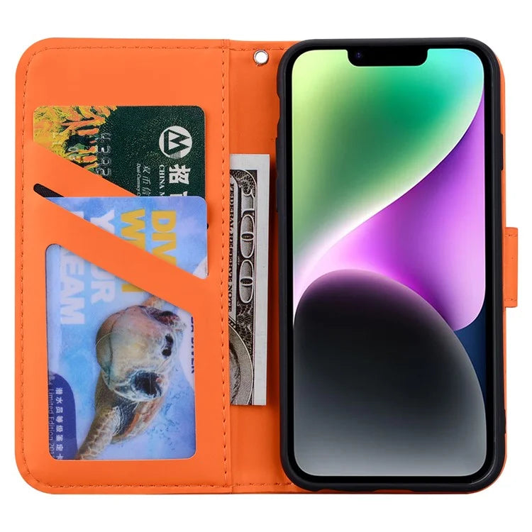 For iPhone 14 Cell Phone Case Animal Pattern Support Stand Leather Wallet Cover