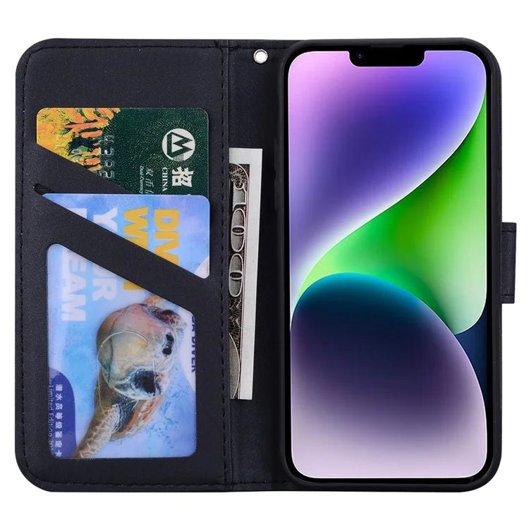 For iPhone 14 Plus Cell Phone Case Anti-drop PU Leather Wallet Stand Cover
