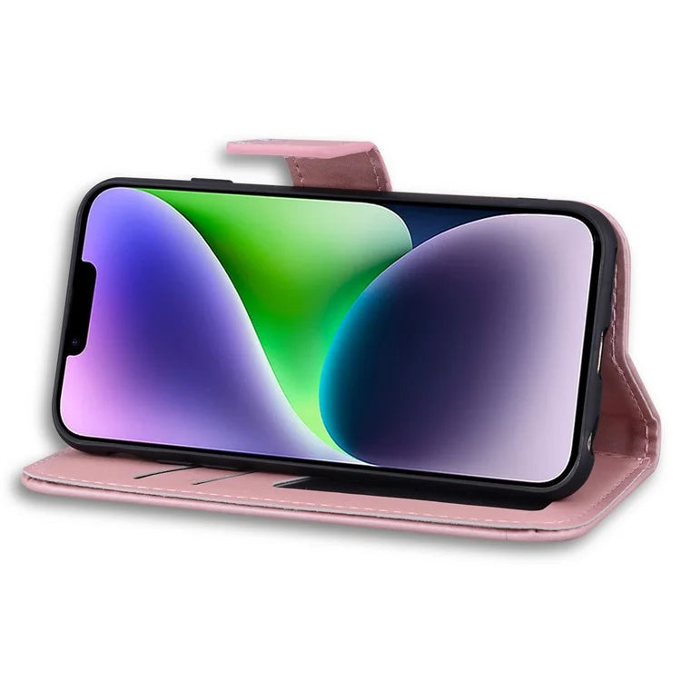 For iPhone 14 Plus Cell Phone Case Anti-drop PU Leather Wallet Stand Cover