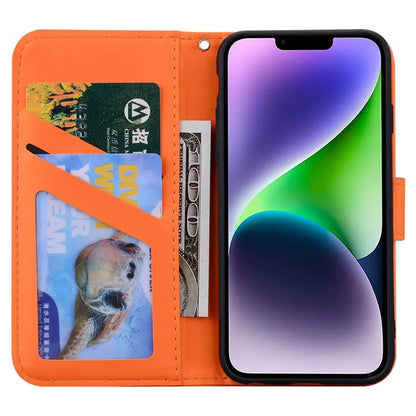 For iPhone 14 Plus Cell Phone Case Anti-drop PU Leather Wallet Stand Cover