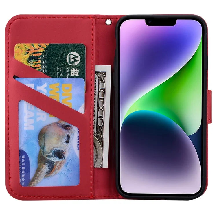 For iPhone 14 Plus Cell Phone Case Anti-drop PU Leather Wallet Stand Cover