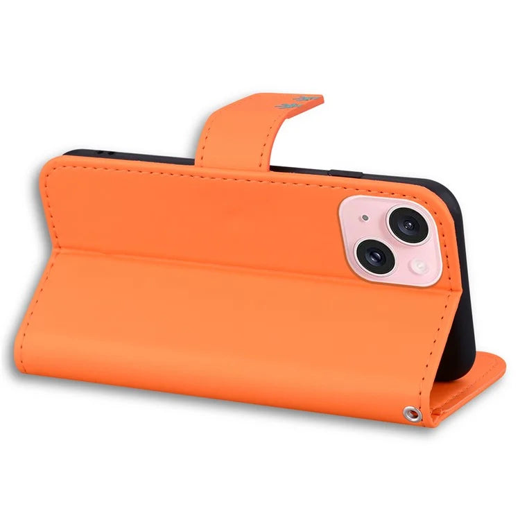 For iPhone 15 Cover Cartoon Pattern Leather Wallet Stand Anti-fall Cell Phone Case