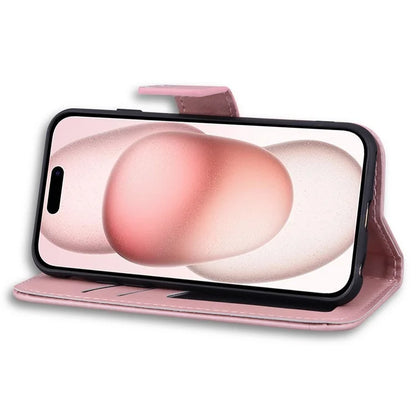 For iPhone 15 Cover Cartoon Pattern Leather Wallet Stand Anti-fall Cell Phone Case