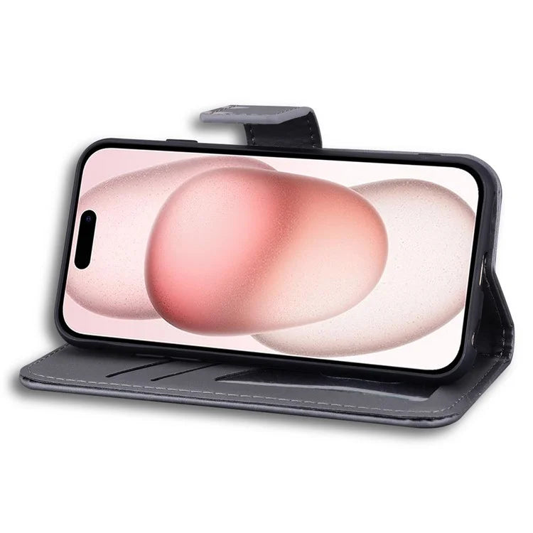 For iPhone 15 Cover Cartoon Pattern Leather Wallet Stand Anti-fall Cell Phone Case