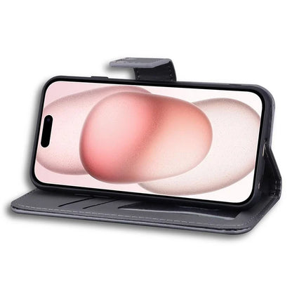 For iPhone 15 Cover Cartoon Pattern Leather Wallet Stand Anti-fall Cell Phone Case