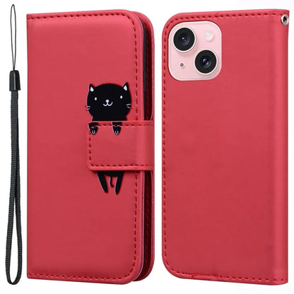 For iPhone 15 Cover Cartoon Pattern Leather Wallet Stand Anti-fall Cell Phone Case