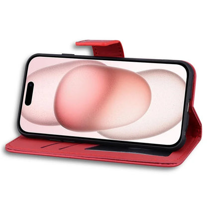 For iPhone 15 Cover Cartoon Pattern Leather Wallet Stand Anti-fall Cell Phone Case