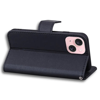 For iPhone 15 Cover Cartoon Pattern Leather Wallet Stand Anti-fall Cell Phone Case