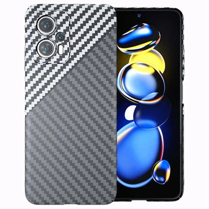 For Xiaomi Redmi Note 12T Pro 5G Case Hard PC Carbon Fiber Texture Back Shell+White