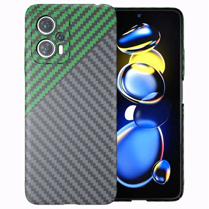 For Xiaomi Redmi Note 12T Pro 5G Case Hard PC Carbon Fiber Texture Back Shell+Green
