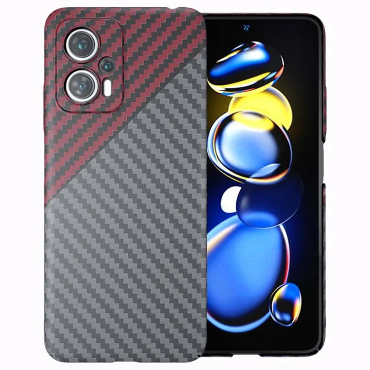 For Xiaomi Redmi Note 12T Pro 5G Case Hard PC Carbon Fiber Texture Back Shell+Red