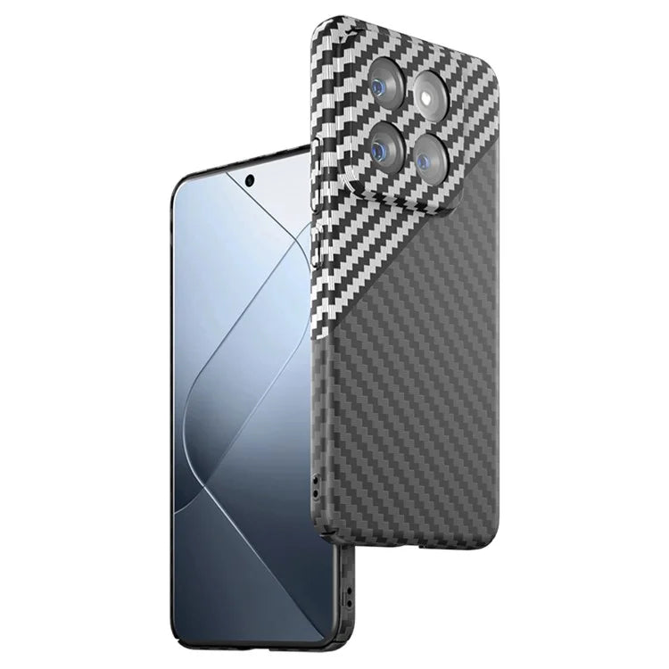 For Xiaomi 14 Cell Phone Case Carbon Fiber Texture Hard PC Protective Cover+White