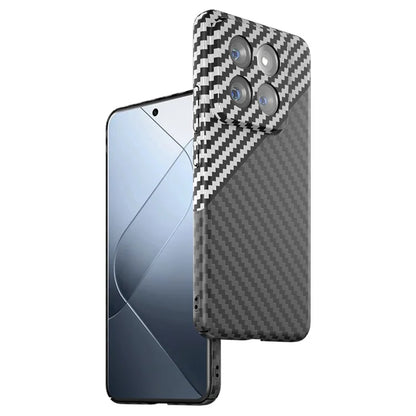 For Xiaomi 14 Cell Phone Case Carbon Fiber Texture Hard PC Protective Cover+White