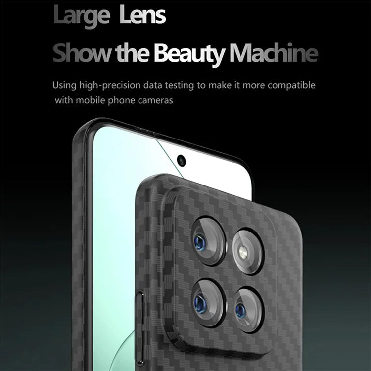 For Xiaomi 14 Cell Phone Case Carbon Fiber Texture Hard PC Protective Cover+White