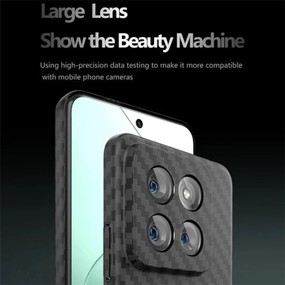 For Xiaomi 14 Cell Phone Case Carbon Fiber Texture Hard PC Protective Cover+Red