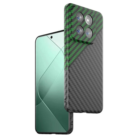 For Xiaomi 14 Cell Phone Case Carbon Fiber Texture Hard PC Protective Cover+Green